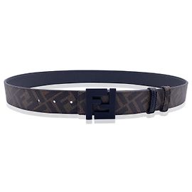Fendi Brown Black Monogram Zucca Reversible Belt FF Buckle Brown