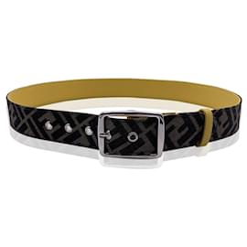 Fendi-Brown Black Monogram Zucca Canvas Yellow Belt Size 90/36-Brown