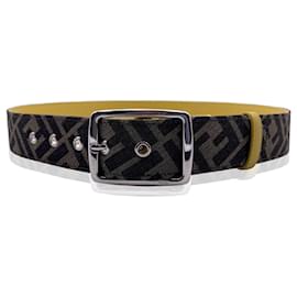 Fendi-Brown Black Monogram Zucca Canvas Yellow Belt Size 90/36-Brown