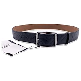Fendi-Grey Leather Embossed FF 1974 Zucca Belt Size 90/36-Grey