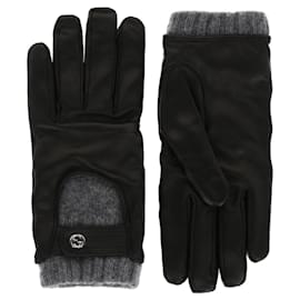 Gucci-Leather and Cashmere Gloves-Black