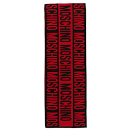 Moschino-Allover Two-Tone Logo Wool Scarf-Red