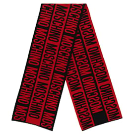 Moschino-Allover Two-Tone Logo Wool Scarf-Red