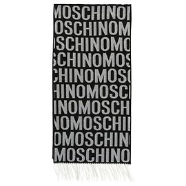 Sciarpa con frange in lana con logo Moschino Nero