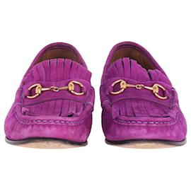 Gucci-Gucci Horsebit Fringe Loafers in Purple Suede-Purple