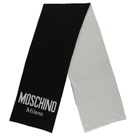 Moschino-Moschino Logo Two-Tone Wool Scarf-Black