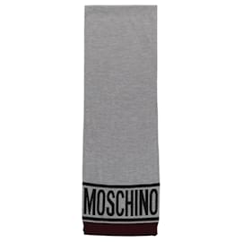 Moschino-Reversible Logo Wool Scarf-Grey