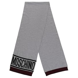 Moschino-Moschino Reversible Logo Wool Scarf-Grey