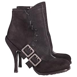 Dior-Dior Spy Button High Heel Ankle Boots in Black Leather -Black