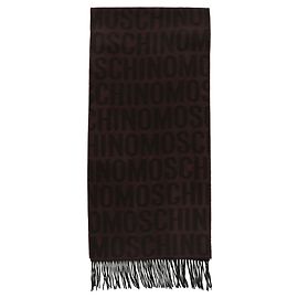 Moschino Logo Wollschal mit Fransen Braun