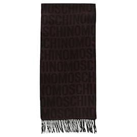 Moschino-Moschino Logo Wool Fringe Scarf-Brown