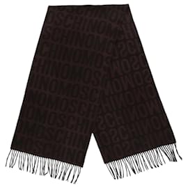 Moschino-Cachecol de lã com franjas com logo Moschino-Marrom
