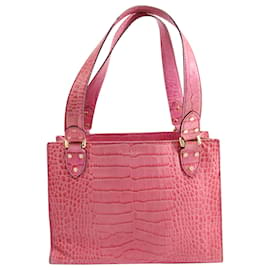 Kate Spade-Kate Spade Crocodile Embossed Bag in Pink Leather -Pink