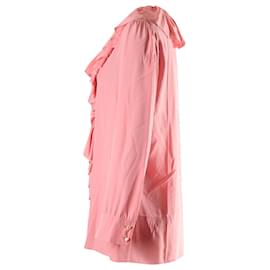 Gucci-Blusa con cuello de pico y volantes de Gucci en seda rosa-Rosa