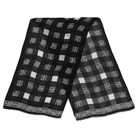 Moschino-Logo Check Wool Scarf-Black