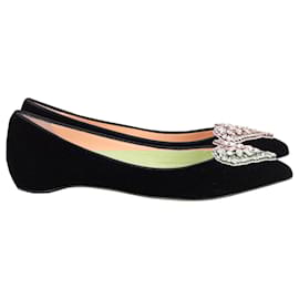 Christian Louboutin-Christian Louboutin Crystal Embellished Pointed Ballet Flats in Black Velvet -Black