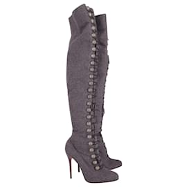 Christian Louboutin-Christian Louboutin Fabiola Thigh-High Boots in Grey Wool-Grey