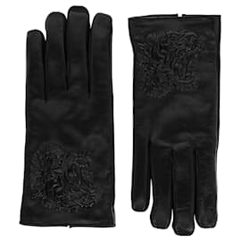 Gucci-upperr Head Embossed Leather Gloves-Black
