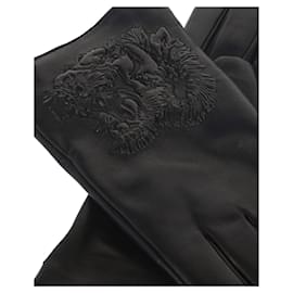 Gucci-upperr Head Embossed Leather Gloves-Black