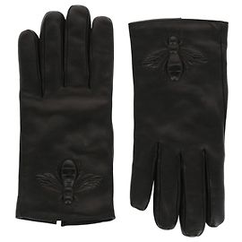 Gucci Bumble-Bee Embossed Leather Gloves Black
