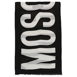 Moschino-Moschino Logo Print Wool Scarf-Black