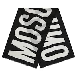 Moschino-Moschino Logo Print Wool Scarf-Black