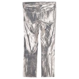J Brand-J Brand  Selena Snake-Effect Cropped Boot Trousers in Gold Lambskin Leather-Golden,Metallic