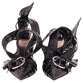 Dior-Dior Conquest Wrap Around Slingback Heels in Black Patent Leather-Black