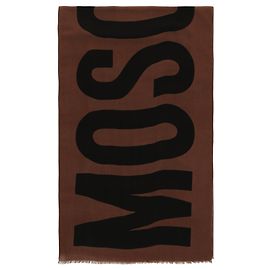 Moschino Logo Print Wool Scarf Beige