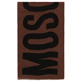 Moschino-Moschino Logo Print Wool Scarf-Beige