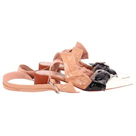 Dior-Dior Ankle Wrap Sandal in Black/Camel Patent Leather-Other,Yellow