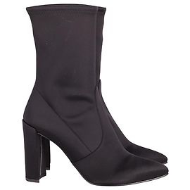 Stuart Weitzman Clinger Ankle Boots in Black Stretch Satin  Black