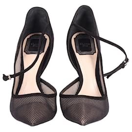 Dior-Scarpe con tacco Dior Mary Jane in poliestere a rete nero e pelle scamosciata-Nero