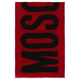 Moschino Logo Print Wool Scarf Red