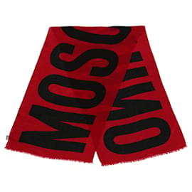 Moschino-logo print wool scarf-Red
