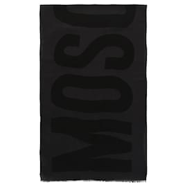 Moschino-logo print wool scarf-Grey