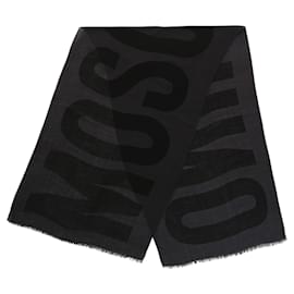 Moschino-logo print wool scarf-Grey
