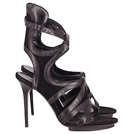 Balenciaga-Balenciaga Sandália de salto alto com recorte no tornozelo em camurça preta-Preto