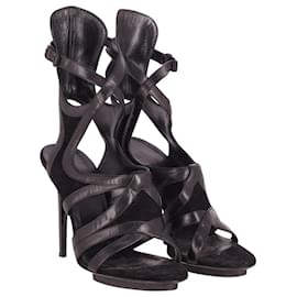 Balenciaga-Balenciaga Cut-out Ankle Wrap High Heel Sandals in Black Suede  -Black