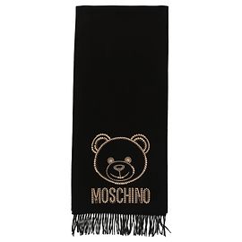 Sciarpa Moschino Motivo Teddy Bear con Borchie Nero