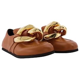 JW Anderson-Chain Loafers in Orange Leather-Orange