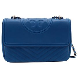 Tory Burch Fleming Convertible Shoulder Bag in Blue Leather  Blue