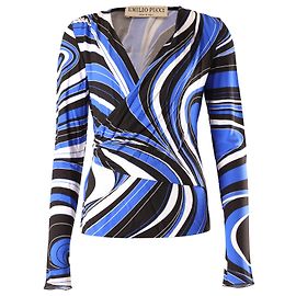 Emilio Pucci Bedrucktes, langärmliges Wickeloberteil aus mehrfarbiger Viskose Andere