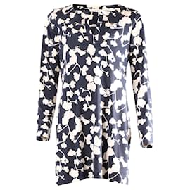 Diane Von Furstenberg-Diane Von Furstenberg Printed Long Sleeve Tunic Dress in Navy Blue and White Silk -Other