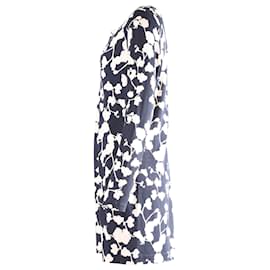 Diane Von Furstenberg-Diane Von Furstenberg Printed Long Sleeve Tunic Dress in Navy Blue and White Silk -Other