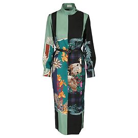Salvatore Ferragamo Maxi robe en soie à col mao Bleu