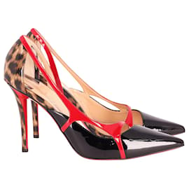 Christian Louboutin-Christian Louboutin Red Trim Pointed Heels in Animal Print Patent Leather-Other