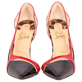 Christian Louboutin-Christian Louboutin Red Trim Pointed Heels in Animal Print Patent Leather-Other