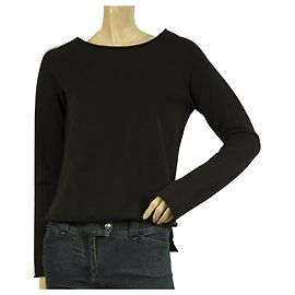 Helmut Lang Schwarz Langarm Hinten länger T-Shirt Top Größe S Schwarz