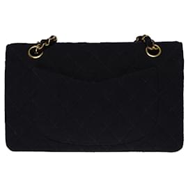 Chanel-The coveted Chanel Timeless bag 23 cm with lined flap in black linen, garniture en métal doré-Black